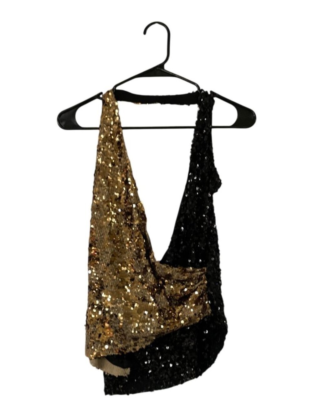 Zara Womens Sequin Halter Top shirt S Halter Black Gold Combined 9956/861 NWT - Picture 2 of 14
